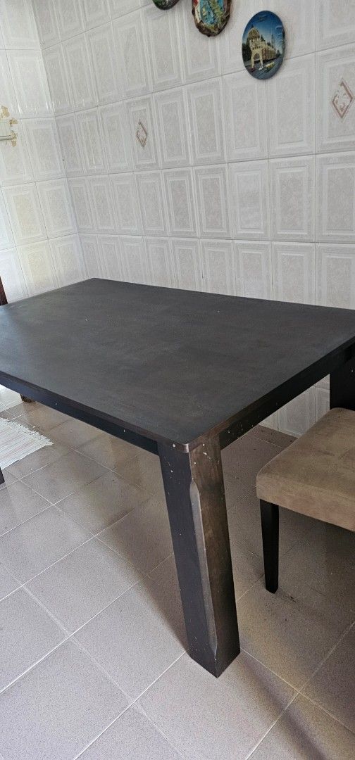 Dark Brown Rectangular Table (Category: Tables & Sets) located in Singapore. Submitted by highrul (Listing ID 1416257840, Image 2). Description: - Dark brown rectangular table - Dimensions: 1.5m (l) x 91cm (w)x 74cm(h) - Sturdy and functional - Suitable for various uses -small scratches.