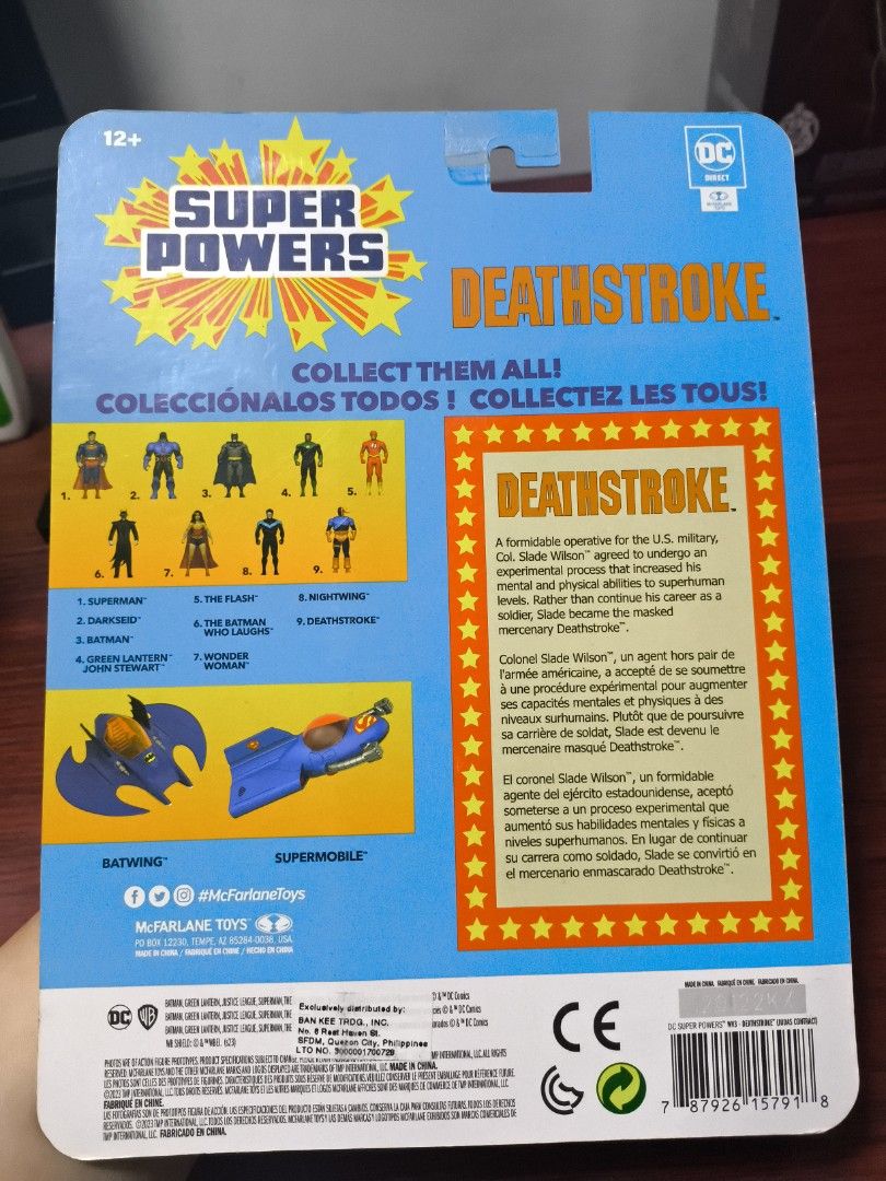 DC Super Powers Deathstroke Action Figure (Category: Action & Battle Toys) located in Pasig City. Submitted by shinjishop (Listing ID 1416335844, Image 2). Description: - DC Super Powers Deathstroke action figure - Brand new, in original packaging - Features Deathstroke in his iconic orange and blue costume - Includes a sword accessory -MISC -gcash/gotyme/bpi payment, cod via lalamove -lalamove/j&t delivery/pickup -650 pesos.