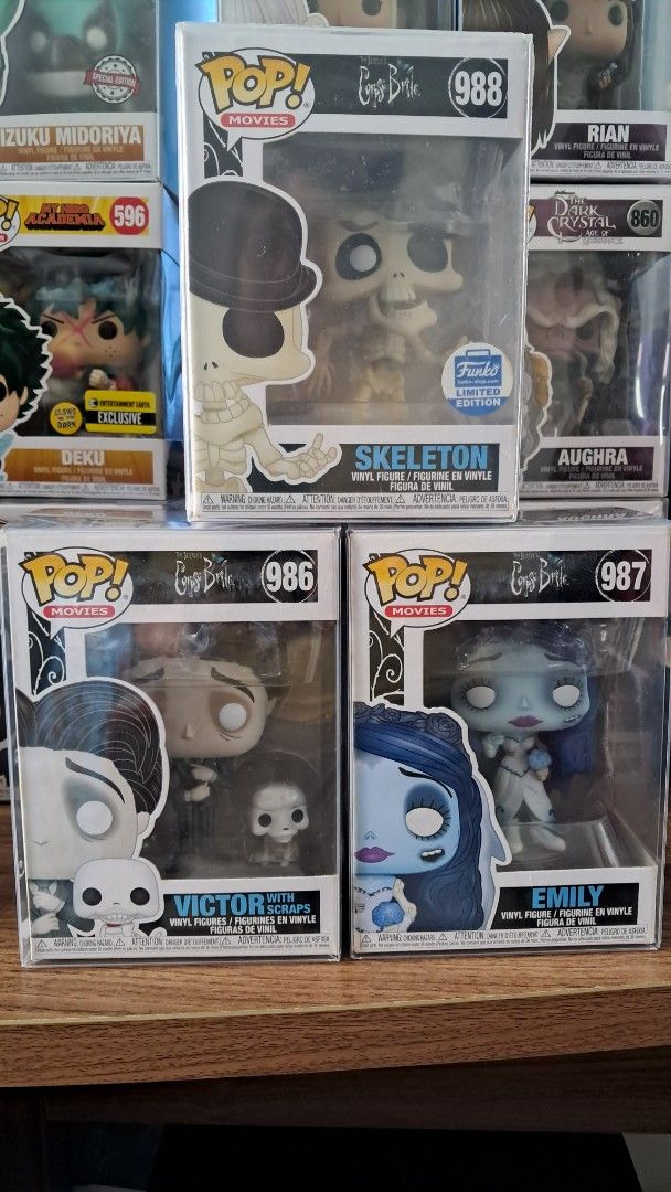 Funko Pop! Tim Burton's Corpse Bride (Category: Designer & Blind Box Toys) located in Santa Rosa. Submitted by majanice (Listing ID 1416252007, Image 1). Description: - Funko Pop! Corpse Bride selling as set total of 3 pcs Victor Emily Skeleton ( limited edition) - Each figure is in its original box. - Perfect for Tim Burton fans and collectors. note last 2 photo reference for display ideas !.