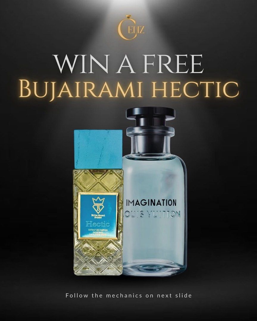 Giveaway Bujairami Hectic (Category: Fragrance & Deodorants) located in Davao. Submitted by cenz.ph (Listing ID 1416358842, Image 1). Description: 🎁 GIVEAWAY: WIN A FREE FRAGRANCE 🎁 We’re giving away Bujairami Hectic (inspired by Louis Vuitton Imagination) to 1 winner. ✅ HOW TO JOIN (1x entry): Follow all our accounts: • Facebook: Cenz PH • Instagram: @cenz.ph • TikTok: @cenz.ph Like this post Share this post PUBLICLY (we must be able to see yo