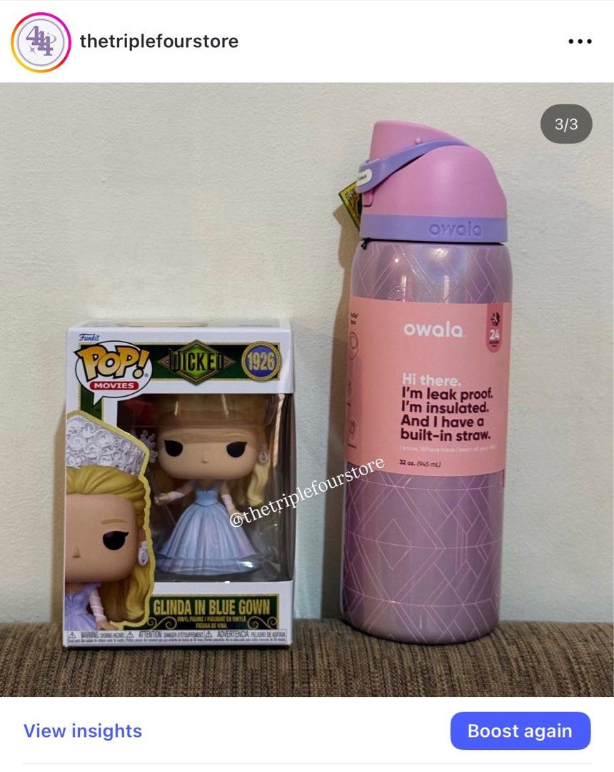 Glinda Owala Freesip & Funko Pop Bundle (Category: Water Bottles & Tumblers) located in Paranaque City. Submitted by hakawluvr (Listing ID 1416244805, Image 1). Description: Last price posted. Discounted PHP 250 Glinda Owala Freesip is PHP 3650 Glinda Funko Pop is PHP 1699 NO LOWBALLING. Authentic. Check my online business @thetriplefourstore on IG/FB :).