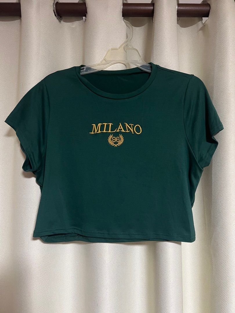 Green Milano Cropped Top (Category: Others Tops) located in Makati City. Submitted by helpmedeclutter03 (Listing ID 1416274448, Image 1). Description: - Shein - Can fit M to semi XL - Most comfy fit is M-L - Color is green same as 1st and 3rd pic - Cropped - Good for high-waist bottoms - Used once - The design is embroidered.