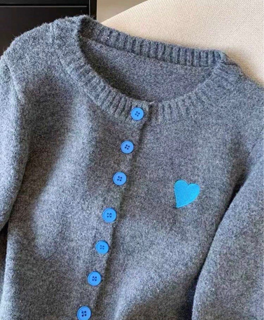 Grey Blue Heart Cardigan (Category: Coats, Jackets and Outerwear) located in Tanauan. Submitted by kdcstro (Listing ID 1416372017, Image 2). Description: - Worn once during Japan trip (Autumn szn) - size Medium.