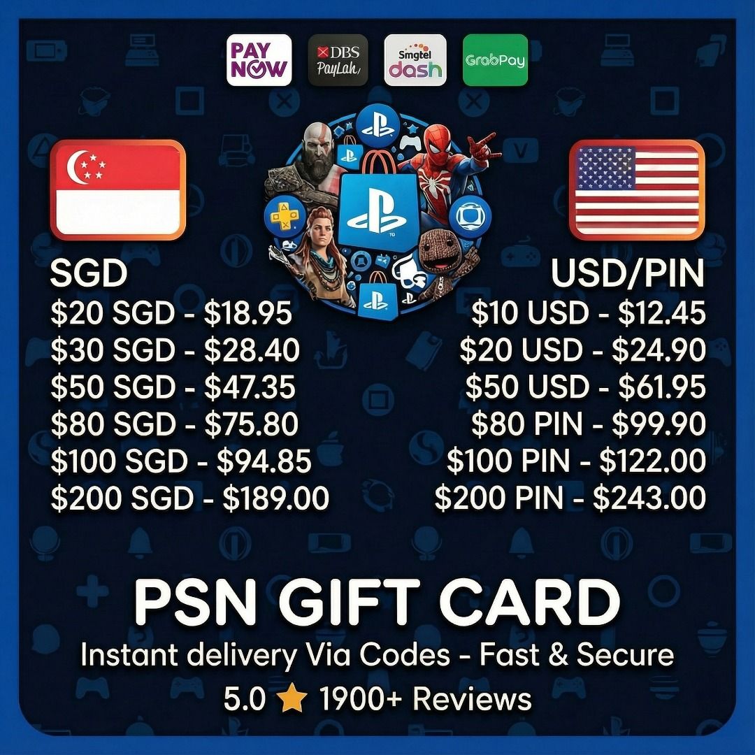 INSTANT CODE] PLAYSTATION TOP UP| PLAYSTATION GIFT CARD | PLAYSTATION CODE|  PLAYSTATION SINGAPORE| PLAYSTATION AMERICA | USD | SGD| PSN GIFT CARD,  Video Gaming, Gaming Accessories, Game Gift Cards & Accounts on Carousell