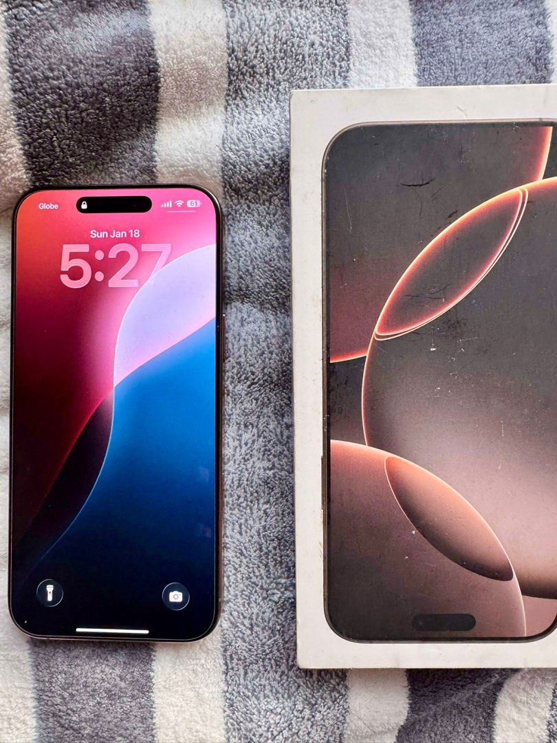 Iphone 16 Pro Max (Category: Cases & Sleeves) located in Muntinlupa City. Submitted by shrekt_ (Listing ID 1416327937, Image 2). Description: - iPhone 16 Pro Max Desert Titanium - 256GB storage - Excellent condition - Battery health: 93% - First used November 2024 - ZPA variant Free 4 cases Slightly Negotiable Super Kinis Check Upon Meetup Any Sim Will Do.