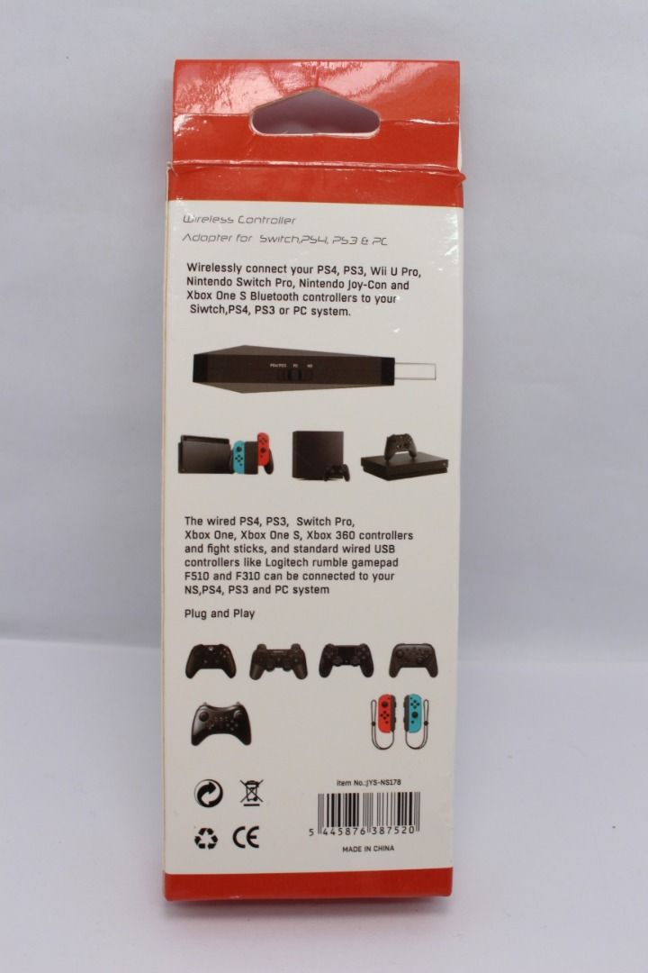 JYS Wireless Controller Adapter for PS4/PS3/Switch/PC (Category: Controllers) located in Manila. Submitted by jjalbert (Listing ID 1416276456, Image 2). Description: IYS wireless controller adapter allows you to connect your PS4, PS3, Wii U Pro, Nintendo Switch, and Xbox One S Bluetooth controllers to your Switch, PS4, PS3, or PC system. It also supports wired PS4, PS3, Switch Pro, Xbox One, Xbox One S, Xbox 360 controllers. Plug and play functio