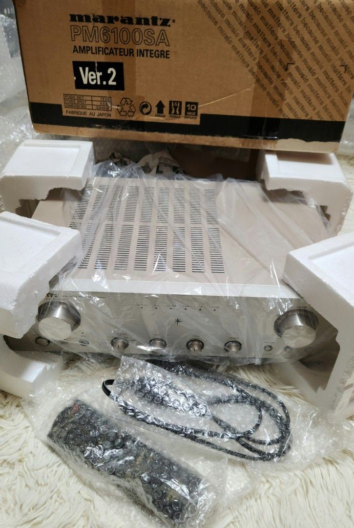Marantz PM6100SA Amplifier With Box Made in Japan (Category: Soundbars, Speakers & Amplifiers) located in Manila. Submitted by racz03 (Listing ID 1416359695, Image 1). Description: - Marantz PM6100SA amplifier - Includes original box, remote control, and power cable - Multiple input and output ports - Speaker terminals and pre-out - Made in Japan - Version 2 model - Silver finish New Arrival...Fresh From Japan... Marantz PM6100SA Ver. 2, Integrat