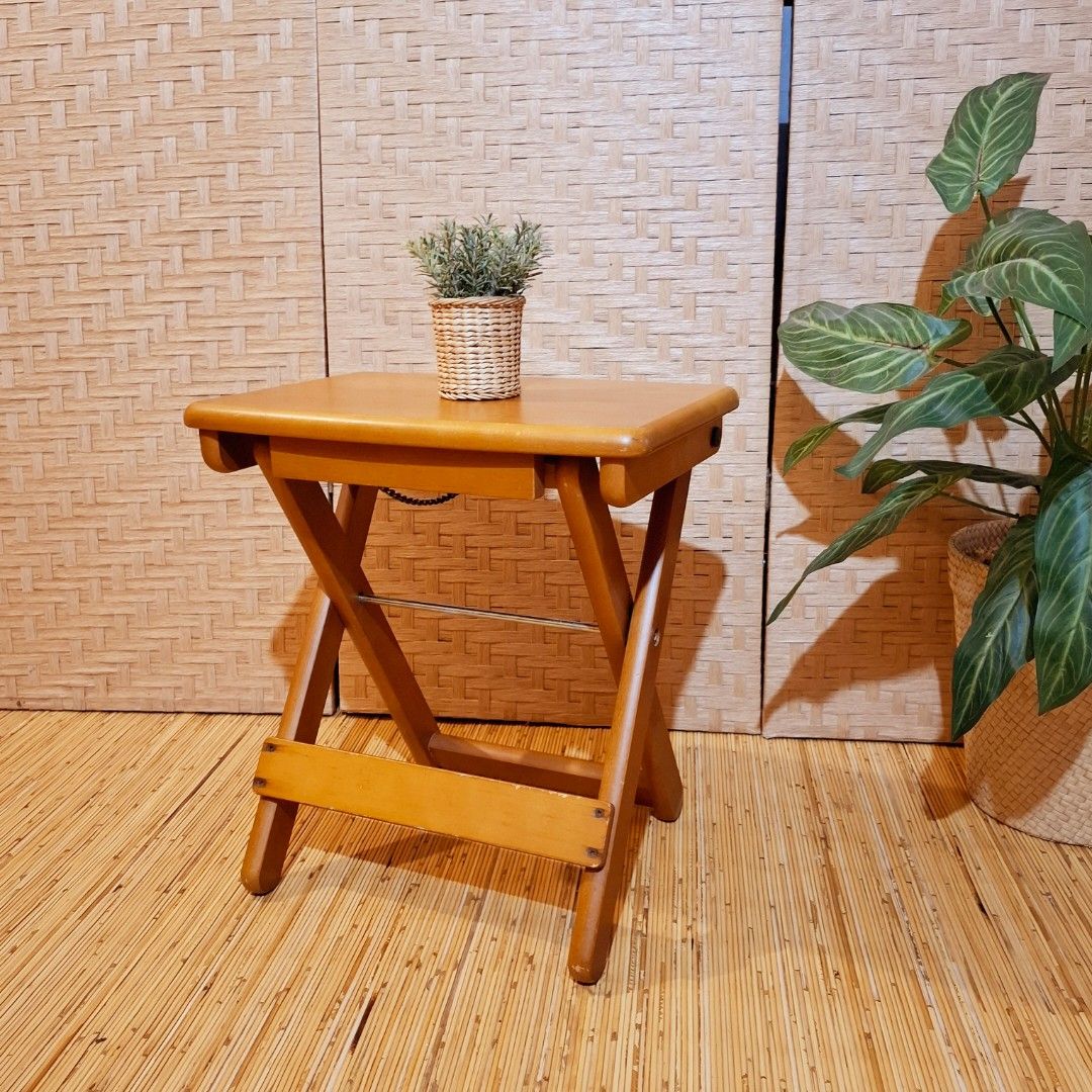 Mini solid wood folding table side table (Category: Tables & Sets) located in Dasmarinas. Submitted by millennialmeetsvintage (Listing ID 1416353504, Image 2). Description: H 43 x L 40 x W 28 cm super cute small folding side table solid wood sturdy and durable folds flat for easy storage portable last price posted no haggling 🙅‍♀️ 📌shipping via lalamove only 📌no reservations, first-to-pay basis 📌no physical store, no walk-ins 📌ships from DAS