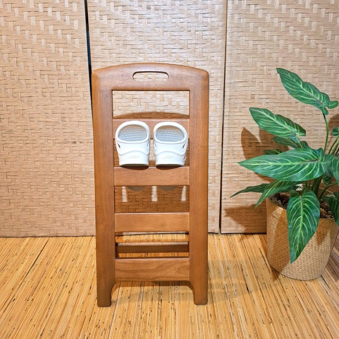 Minimalist japandi Karimoku solid wood folding slipper rack (Category: Home Improvement Tools & Accessories) located in Dasmarinas. Submitted by millennialmeetsvintage (Listing ID 1414679112, Image 3). Description: minimalist entryway functional decor/ accent in excellent condition solid wood 70 x 34 cm folds flat for easy storage last price posted 🌍 ships from DASMA, CAVITE 🚚 shipping via Lalamove only ❌ no reservations, first-to-pay basis ❌ n