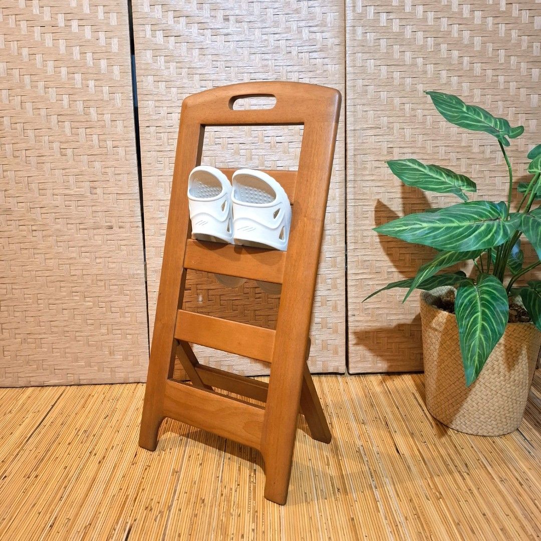 Minimalist japandi Karimoku solid wood folding slipper rack (Category: Home Improvement Tools & Accessories) located in Dasmarinas. Submitted by millennialmeetsvintage (Listing ID 1414679112, Image 2). Description: minimalist entryway functional decor/ accent in excellent condition solid wood 70 x 34 cm folds flat for easy storage last price posted 🌍 ships from DASMA, CAVITE 🚚 shipping via Lalamove only ❌ no reservations, first-to-pay basis ❌ n