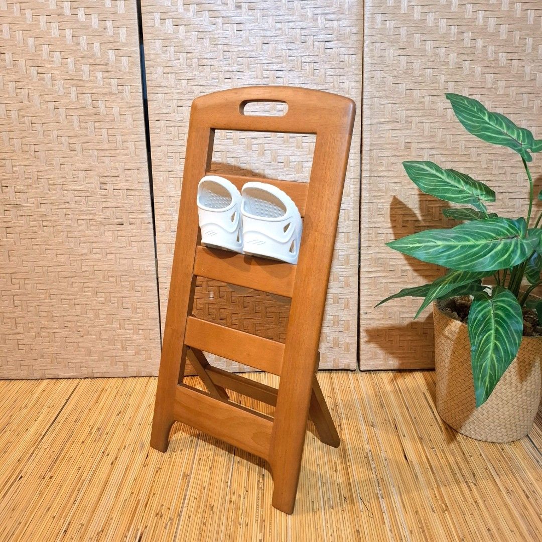Minimalist japandi Karimoku solid wood folding slipper rack (Category: Home Improvement Tools & Accessories) located in Dasmarinas. Submitted by millennialmeetsvintage (Listing ID 1414679112, Image 1). Description: minimalist entryway functional decor/ accent in excellent condition solid wood 70 x 34 cm folds flat for easy storage last price posted 🌍 ships from DASMA, CAVITE 🚚 shipping via Lalamove only ❌ no reservations, first-to-pay basis ❌ n