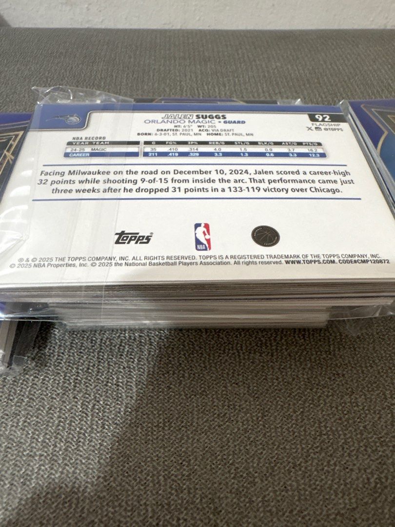 NBA Basketball Cards JUMBO repack (Category: Raw Singles) located in Makati City. Submitted by henry.g1 (Listing ID 1416259331, Image 2). Description: Authentic NBA Basketball Card JUMBO repack - 20 cards per pack !!! LIMITED STOCKS ON HAND (approx. 10 packs) - Featuring: NBA Superstars / Stars Cade Cunningham, Jalen Suggs, Shai Gilgeous-Alexander, Chris Paul, and many more One pack contains at least 1 Superstar / Star and may have the ff: Rookie