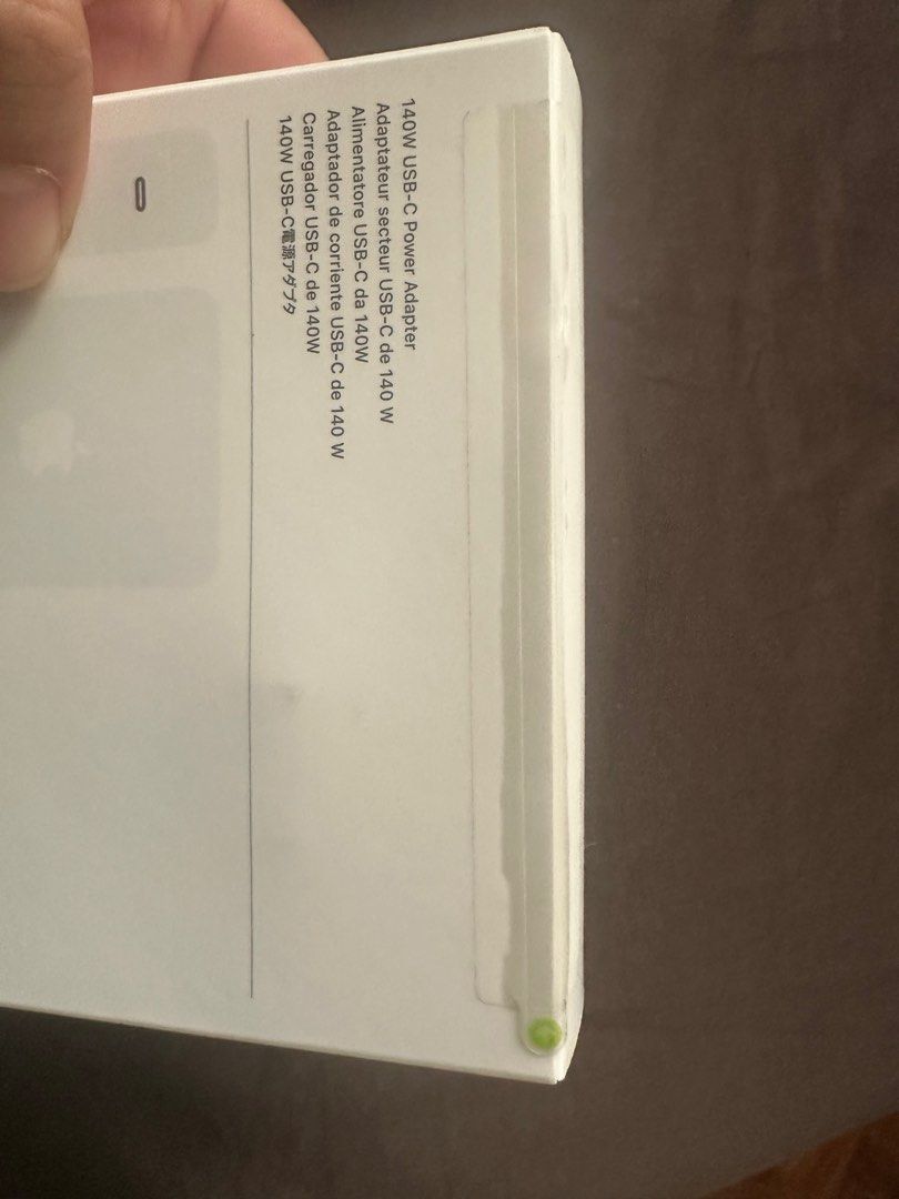 Original Apple 140W USB-C Power Adapter sealed (Category: Chargers & Cables) located in Paranaque City. Submitted by motkigoodboy (Listing ID 1416260279, Image 3). Description: For sale original and sealed apple usb c 140 w power adapter - Apple 140W USB-C Power Adapter - USB-C power adapter - Box has minor wear and tear - Suitable for high-power charging Take advantage of fast charging, for up to a 50 percent charge in around 30 mins . See info 