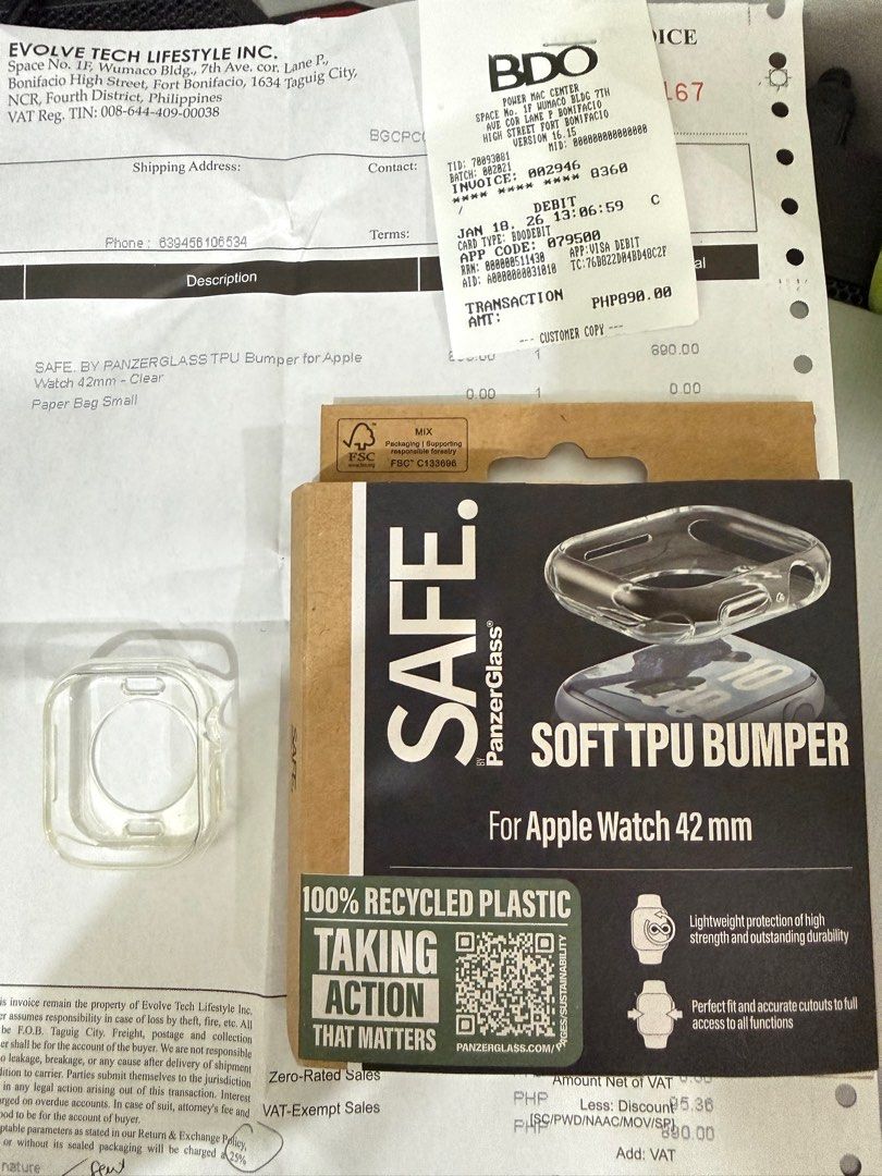 Panzerglass for Apple Watch 42mm - Clear (Category: Wearables & Smart Watches) located in Makati City. Submitted by astrastella (Listing ID 1416399221, Image 3). Description: - Brand new - Never used - Bought from Power Mac Center, High Street BGC branch RFS: Change of mind. Bought new style of case.