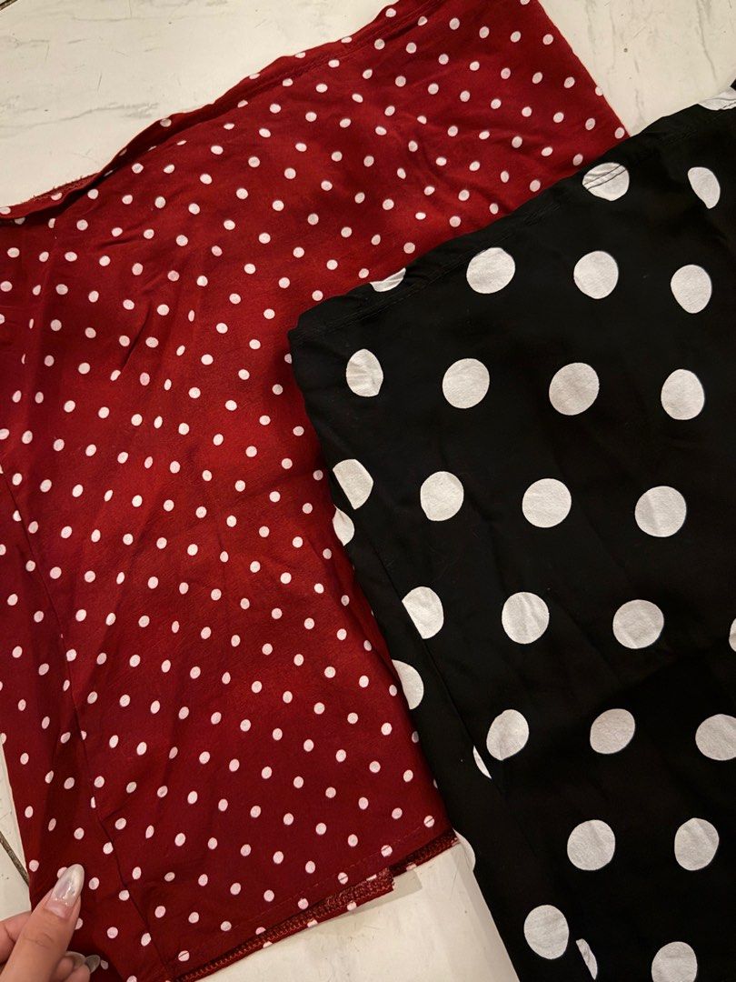 Polka Dot Tube Tops (bundle) (Category: Sleeveless) located in Pasig City. Submitted by lovedstuff2020 (Listing ID 1416409714, Image 2). Description: - Polka Dot Tube Top Bundle - Includes two tops: black and maroon - White polka dot design - Size: S - Condition: like new (washed but never used).