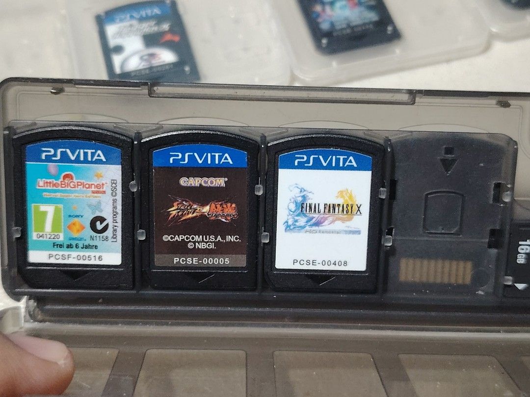 PS Vita Games Cartridges (Category: PlayStation) located in Manila. Submitted by lemsgadgetszone (Listing ID 1416277356, Image 3). Description: - PS Vita game cartridge collection - Titles include: Rayman, Need for Speed, Mortal Kombat, Lego, Final Fantasy X, Soul Sacrifice, and more - Games are in individual cases - Some games include original cases - Includes 16GB and 8GB PS Vita memory cards.