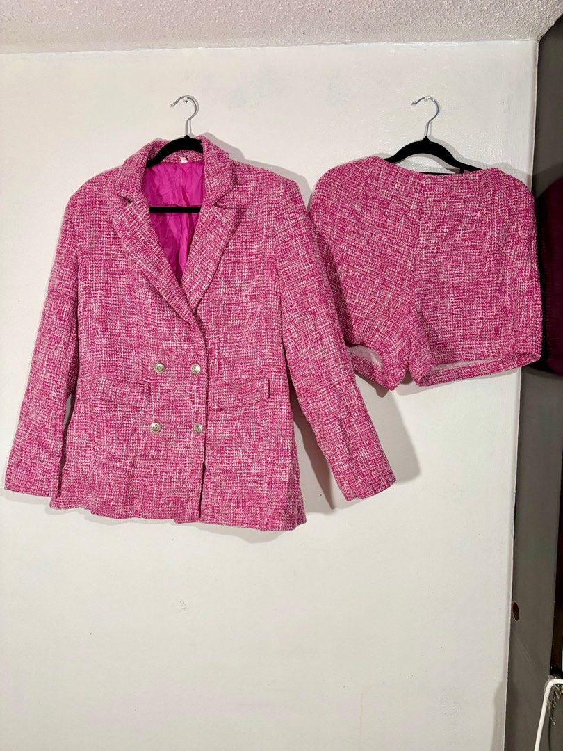 SHEIN | Tweed Blazer Set (Large) (Category: Sets or Coordinates) located in Manila. Submitted by shopmore21 (Listing ID 1416372374, Image 2). Description: SHEIN | Tweed Blazer Set (Large) Blazer and shorts only Like New - Used once Measurement on last pic.