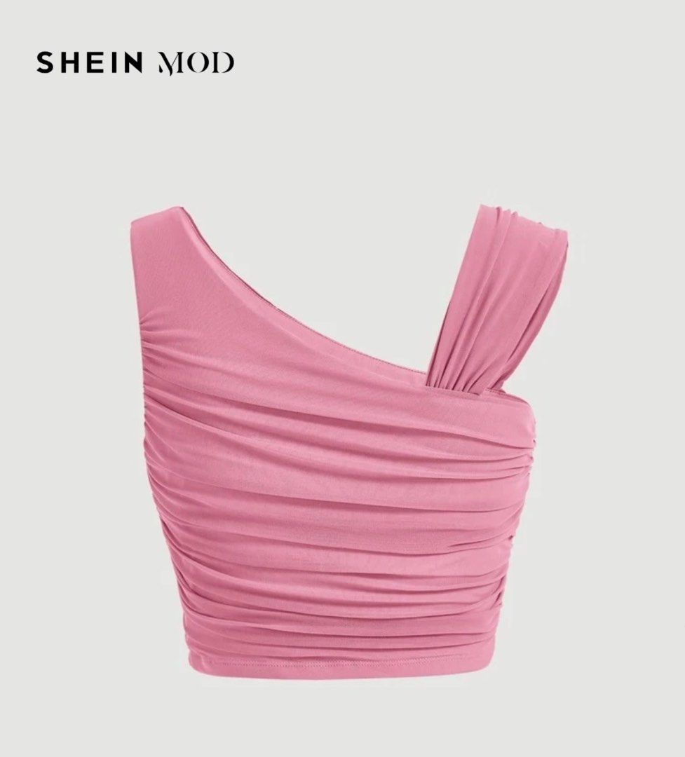 SHEIN Assymetrical Neck Ruched Top (Category: Sleeveless) located in Quezon City. Submitted by mary.declutters (Listing ID 1416283566, Image 1). Description: Used once only .