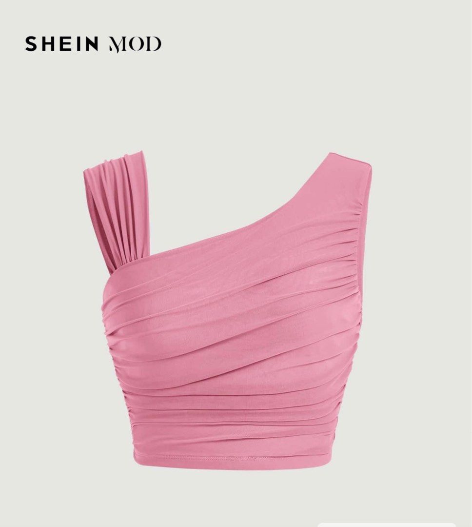 SHEIN Assymetrical Neck Ruched Top (Category: Sleeveless) located in Quezon City. Submitted by mary.declutters (Listing ID 1416283566, Image 2). Description: Used once only .