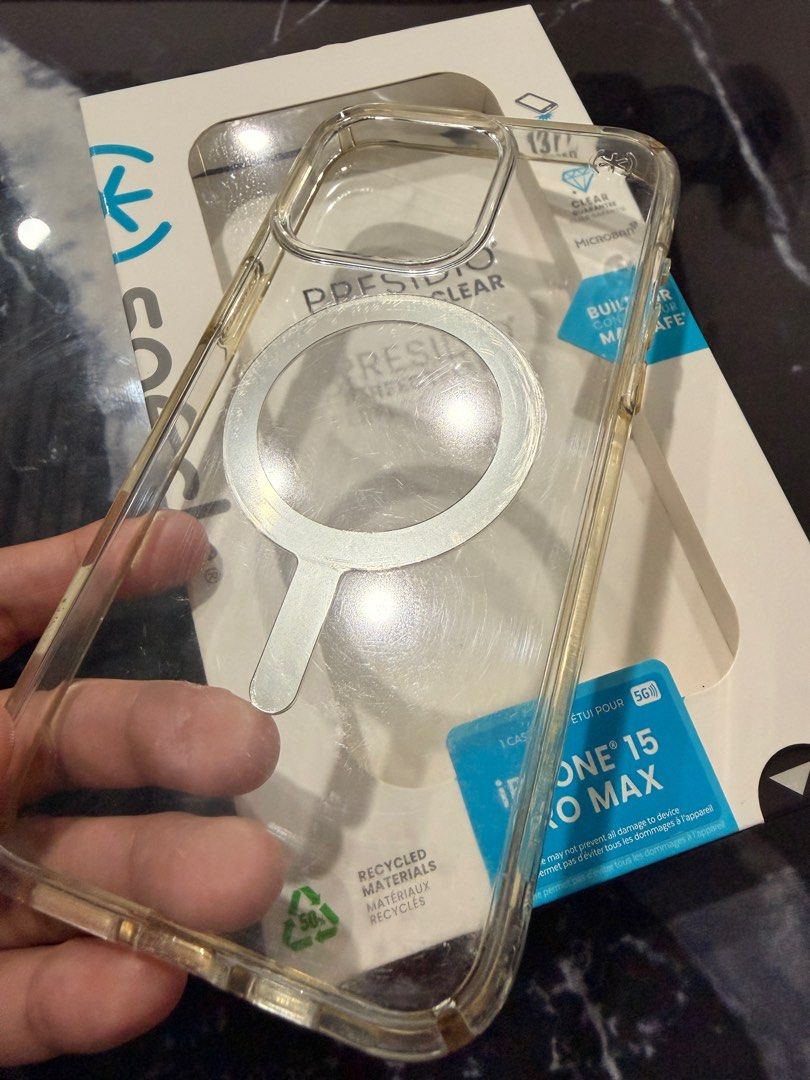 SPECK Presidio for Iphone 15 Pro Max (Category: Other Mobile & Gadget Accessories) located in Imus. Submitted by honisp (Listing ID 1416338666, Image 3). Description: For Sale! 📱 Speck Presidio Clear Case ✔️ For iPhone 15 Pro Max ✔️ Bought at PowerMac for ₱1,990 ✔️ Selling for ₱400 ✔️ 100% authentic ✔️ Well-used but still excellent in function Condition: Shows wear but remains reliable for protection..