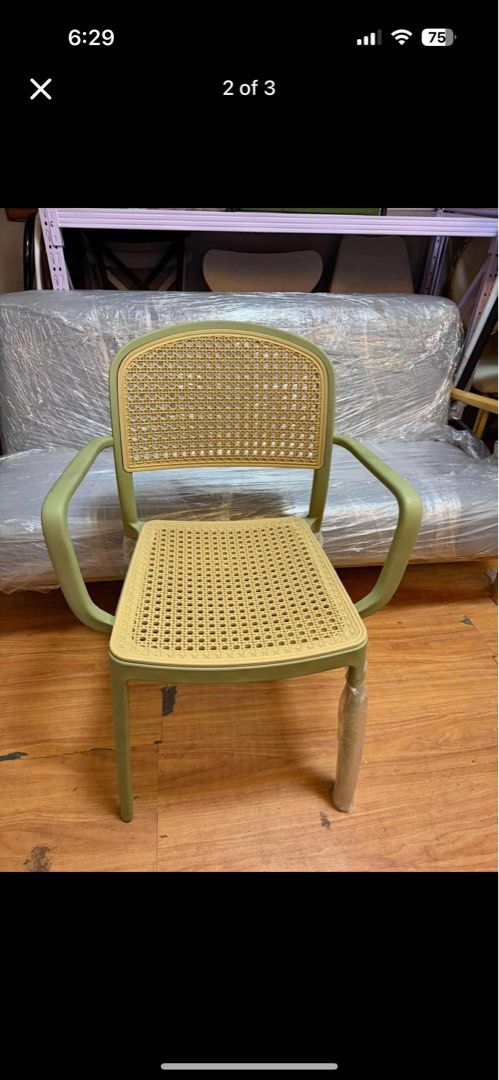 Sturdy hard plastic rattan with armrest chair (stackable) (Category: Chairs) located in Manila. Submitted by mry_rfl (Listing ID 1416430698, Image 2). Description: ✅Brandnew💯 ✅Guaranteed Quality💯 ✅COD/COP/Gcash/Bank transfer accepted ✅Open for pickup, delivery and shipping ✅Retail/Bulk orders accepted ✅Bodega Price ✅We can provide sales invoice (BIR registered with tin) 📍Location: Tondo,Manila 📩Pm for inquiries.