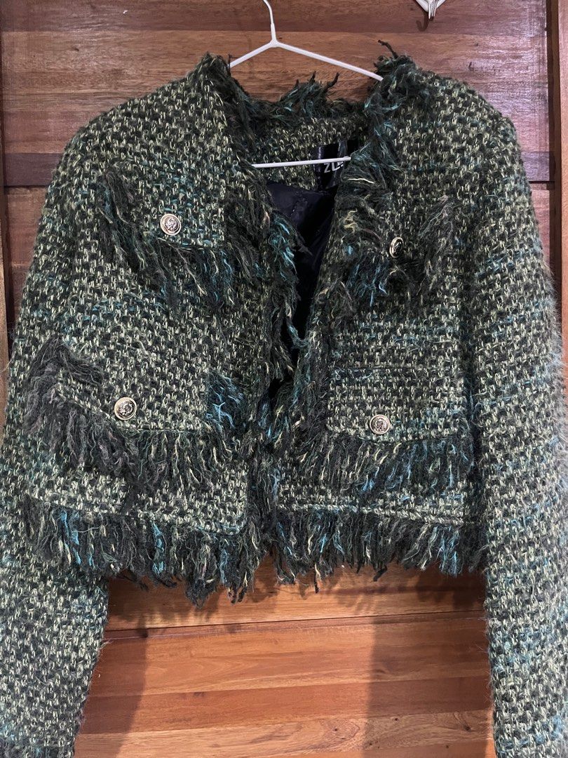 Tweed Fringed Jacket (Category: Coats, Jackets and Outerwear) located in Manila. Submitted by ayeka.finds (Listing ID 1416326720, Image 1). Description: Tweed jacket Can fit s-m #tweed.