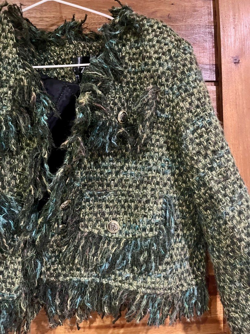 Tweed Fringed Jacket (Category: Coats, Jackets and Outerwear) located in Manila. Submitted by ayeka.finds (Listing ID 1416326720, Image 3). Description: Tweed jacket Can fit s-m #tweed.