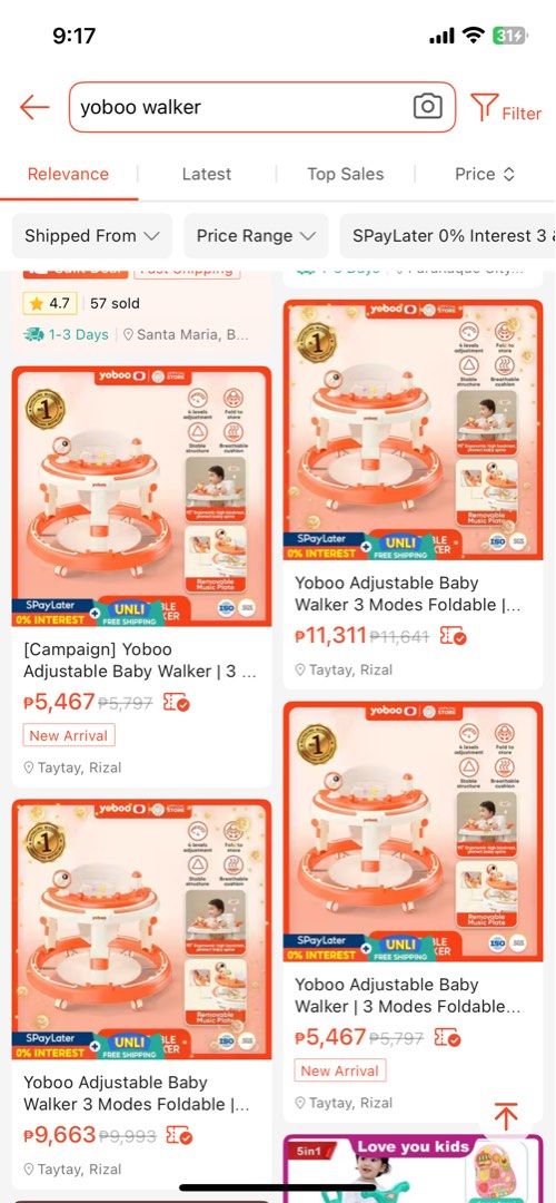Yoboo Adjustable Baby Walker (Category: Infant Playtime) located in Marilao. Submitted by khimmy18val (Listing ID 1416223183, Image 1). Description: - Yoboo Adjustable Baby Walker - Color: Orange and White - Features: - 3 Adjustable Modes - Music Function - Interactive Toys - Foldable design.