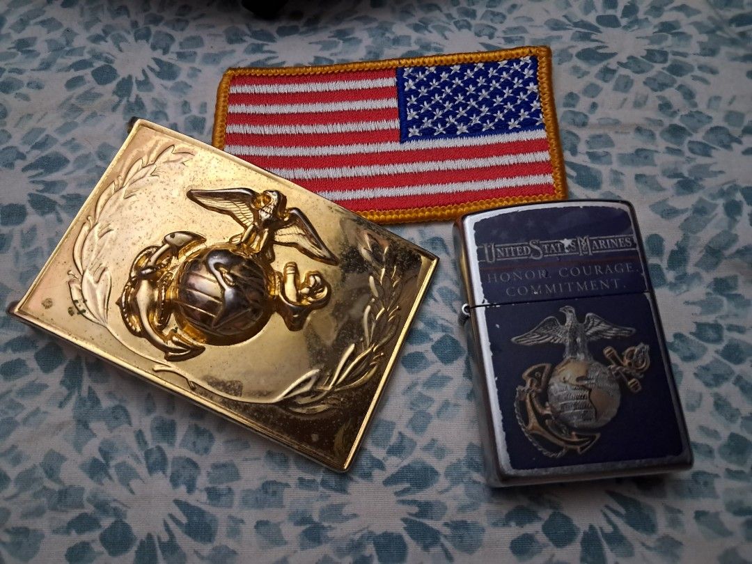 Zippo United States Marines Lighter and Accessories (Category: Vintage Collectibles) located in Davao. Submitted by rbjuvyreyn18879 (Listing ID 1416384224, Image 1). Description: the u.s marine corps..gold plated buckle & zippo lighter..original. excellent conditions. plus free 1 pc. u.s flag patch..