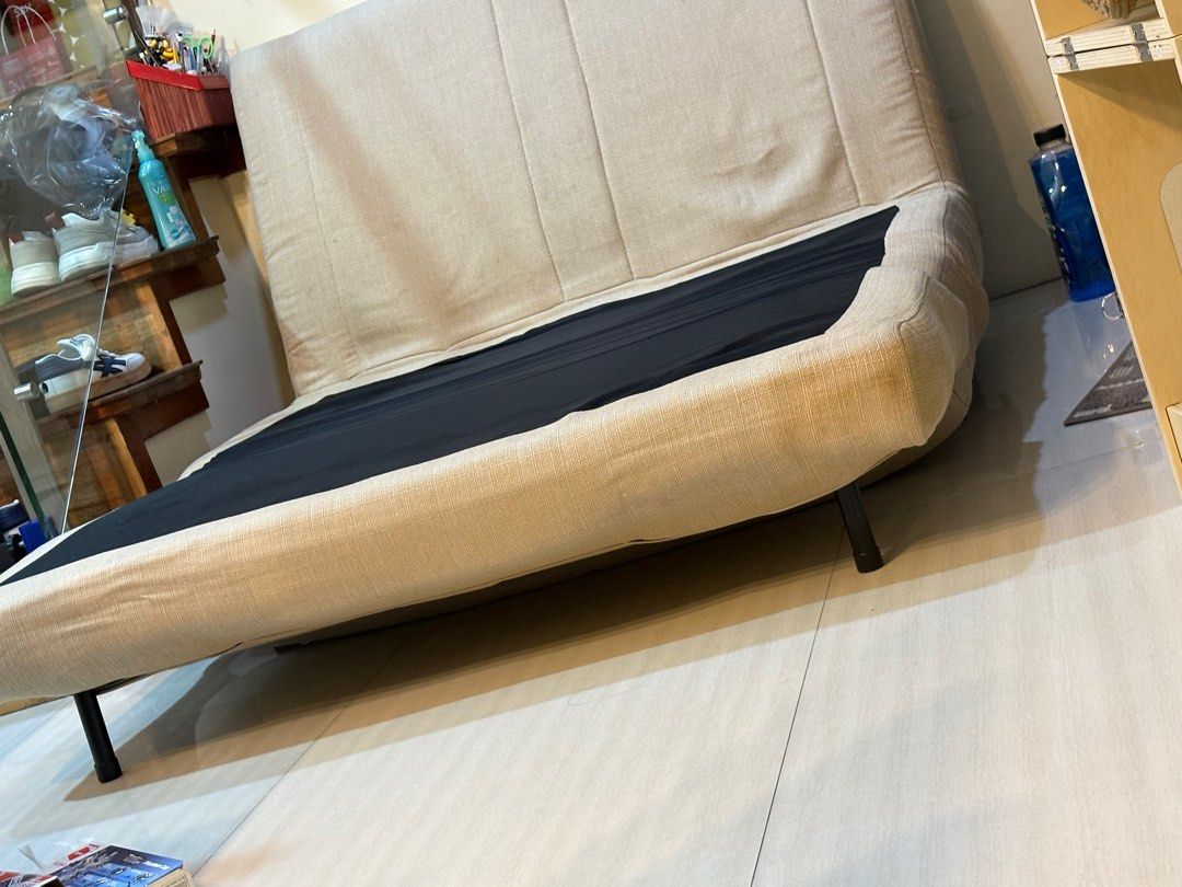Rush ‼️ 2n1 convertible sofa to bed beige soft (Category: Sofas) located in Manila. Submitted by chandleria (Listing ID 1369518631, Image 3). Description: 2n1 sofa bed convertible plus free cover! size 46x 73” ( bed size) couch size: height 3ft depth 23” preloved still in excellent condition used with foam topper as bed still in excellent condition! bought around 15k selling 1/3 of a price!.