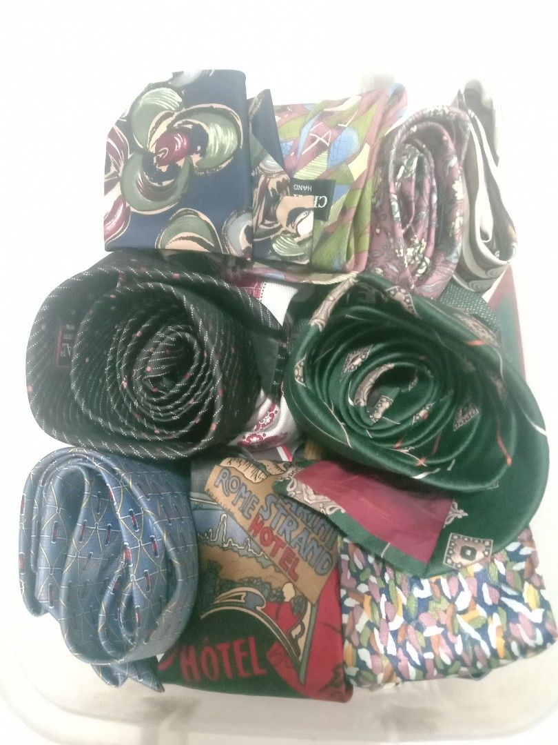 Assorted Neckties (Category: Ties) located in Mandaluyong City. Submitted by ireneipt_21 (Listing ID 1416639905, Image 1). Description: - Assorted silk neckties and others - Various patterns and colors - Includes floral, geometric, and hotel-themed designs - Some ties from 'Christian Dior' - Perfect for adding style to any outfit - Great wardrobe addition Price starts at P150.