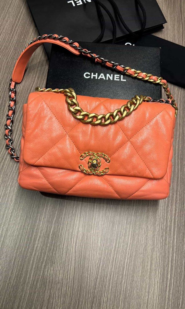 Authentic Pink Small Chanel 19 Flap Bag (Category: Luxury Bags & Wallets) located in Rizal. Submitted by SummerPeaCloset (Listing ID 1416631420, Image 1). Description: Authentic Pink Small Chanel 19 Flap Bag With dustbag and authenticity card In good used condition Series 30 Selling for Php 219,000.