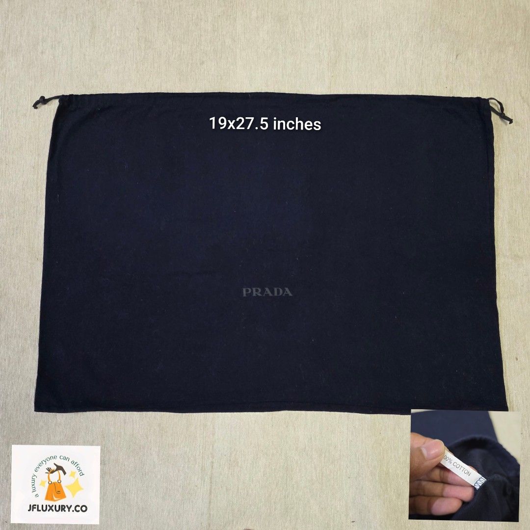 Authentic Prada dust bag 19x27.5 inches (Category: Luxury Bags & Wallets) located in Manila. Submitted by jfluxury.co (Listing ID 1416628370, Image 1). Description: excellent condition like new no flaws bought in Japan 🇯🇵 💯% Authentic. 😊 Money back guarantee. 😊 Clean and ready to use na.