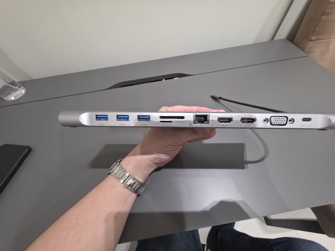 Baseus USB-C Hub Multiport Adapter (Category: Cables & Adaptors) located in Quezon City. Submitted by vksmd (Listing ID 1416476235, Image 3). Description: USB C to multiple ports 3 USB A ports SD card and Micro SD slot ethernet 2x 4K HDMI ports VGA USB C with Powerdrive (PD) RFS: Change of mind. need right sided USB C port Baseus multiport adapter expands your device's connectivity. It features multiple USB 3.0 ports, an SD card slot, an Ethernet