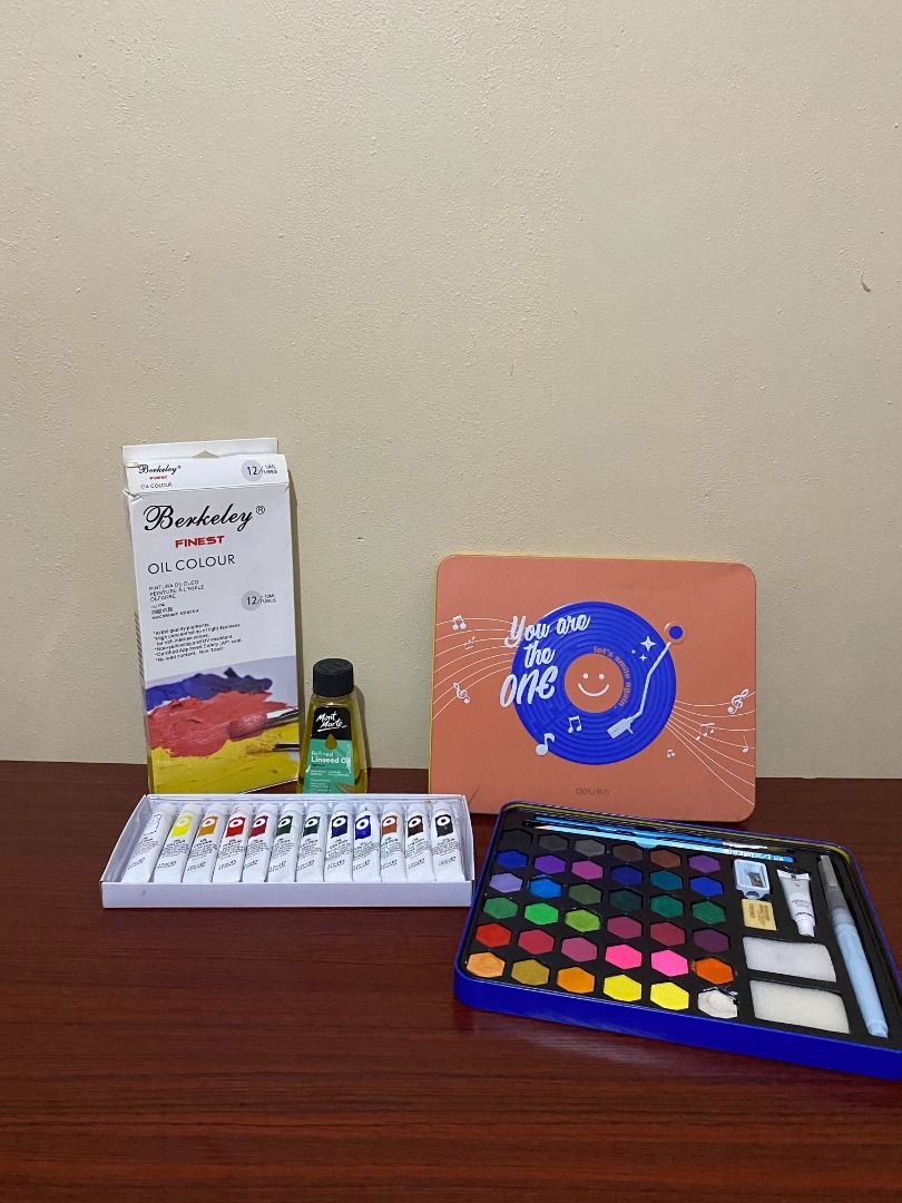 Berkeley Oil Colour Set and Watercolor Set (Category: Craft Supplies & Tools) located in Taguig. Submitted by rudelynamo62091 (Listing ID 1416566722, Image 1). Description: Art supplies bundle! Includes a Berkeley Finest Oil Colour set (12 tubes), linseed oil, and a watercolor set in a blue tin case. Great for all artists! Some of the oil colors have been used, and the watercolor has been used once. Please message me if you’d like additional phot