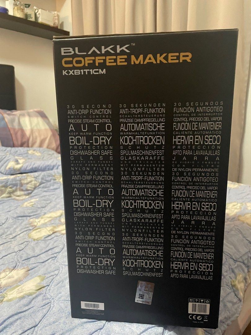 Blakk Coffee Maker 1.25L capacity (Category: Coffee Machines & Makers) located in Las Pinas. Submitted by thingsandtrinkles (Listing ID 1416587631, Image 3). Description: Description Blakk Coffee Maker 1.25L Single Item Coffee maker in 1 packaging Power: 230V, 60Hz | 750W Capacity: 1.25L/10 cups | 30-second anti-drip function Packaging may vary depending on the stock availability Start your morning with the coffee that truly wakes you up! Make yo