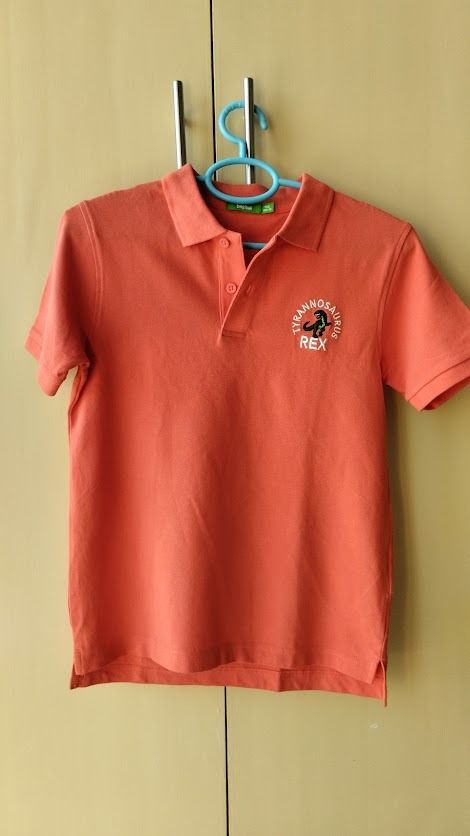 Bossini Orange T-Rex Polo Shirt (Category: Babies & Kids Fashion) located in Caloocan City. Submitted by chris_mill (Listing ID 1416466191, Image 1). Description: - Orange polo shirt - size 150.