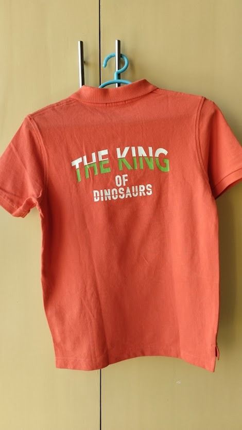 Bossini Orange T-Rex Polo Shirt (Category: Babies & Kids Fashion) located in Caloocan City. Submitted by chris_mill (Listing ID 1416466191, Image 2). Description: - Orange polo shirt - size 150.