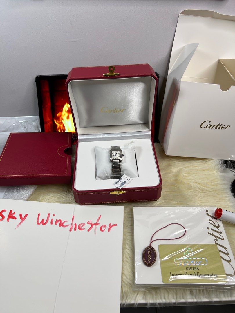 Cartier Tank Française (Category: Luxury Watches) located in Tarlac. Submitted by skywinchester (Listing ID 1416465635, Image 3). Description: Cartier Tank Française (Super C) small model watch in stainless steel with a silver dial and diamond hour markers pwede VC for legit check, can provide all the proof you need.
