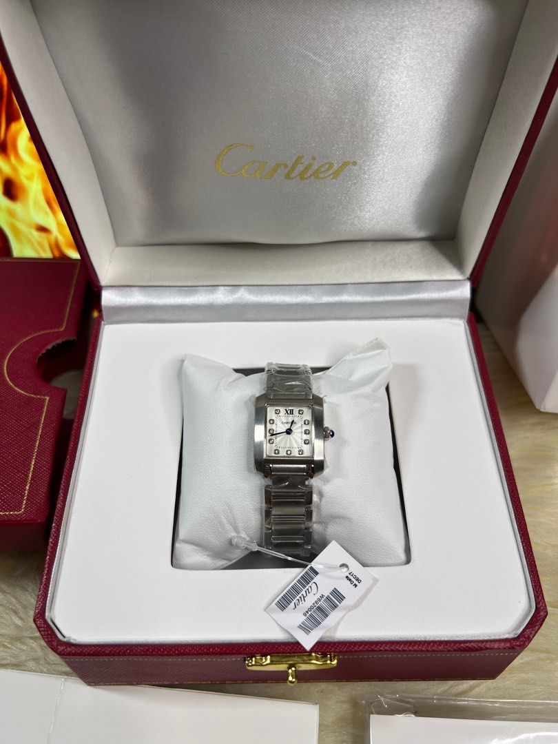 Cartier Tank Française (Category: Luxury Watches) located in Tarlac. Submitted by skywinchester (Listing ID 1416465635, Image 2). Description: Cartier Tank Française (Super C) small model watch in stainless steel with a silver dial and diamond hour markers pwede VC for legit check, can provide all the proof you need.