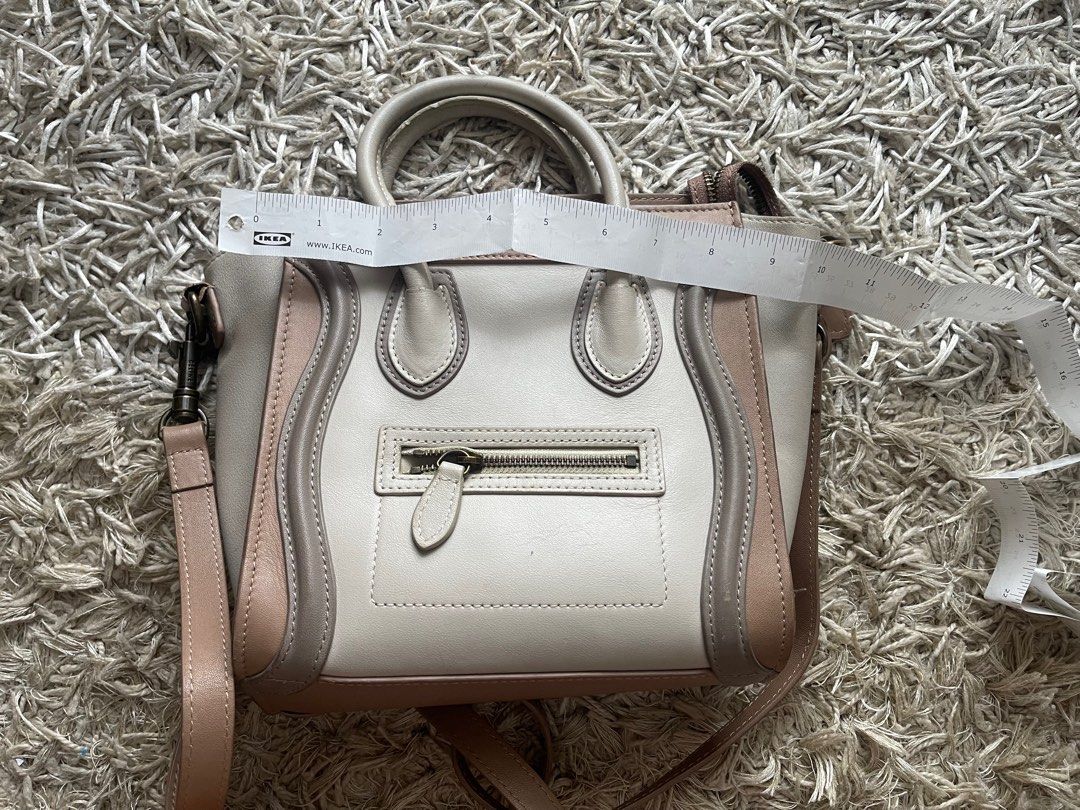 Celine Luggage Nano Handbag (Category: Luxury Bags & Wallets) located in Las Pinas. Submitted by ohmygeez07 (Listing ID 1416468917, Image 2). Description: - Celine Luggage Nano handbag - Tri-color design - Top handle and detachable shoulder strap - Front zipper pocket - Main compartment - Includes authenticity cards - Approximately 8 inches wide 100% authentic Rfs: decluttering .