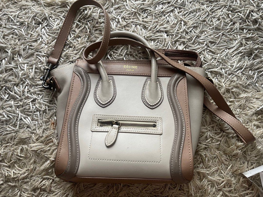 Celine Luggage Nano Handbag (Category: Luxury Bags & Wallets) located in Las Pinas. Submitted by ohmygeez07 (Listing ID 1416468917, Image 1). Description: - Celine Luggage Nano handbag - Tri-color design - Top handle and detachable shoulder strap - Front zipper pocket - Main compartment - Includes authenticity cards - Approximately 8 inches wide 100% authentic Rfs: decluttering .