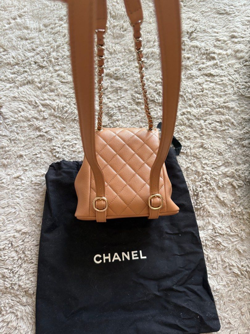 Chanel 23P Caramel Duma Small Backpack in Caviar (Category: Luxury Bags & Wallets) located in Pasig City. Submitted by jamcy31 (Listing ID 1416476689, Image 2). Description: Chanel 23P Caramel Duma Caviar Backpack Bought from a thrift store in Japan last 2024 because I thought it was cute (and it is!) But never got to use it because I realized I’m really just not a backpack person. This ended up being stored in my closet, unused. Kindly self-auth