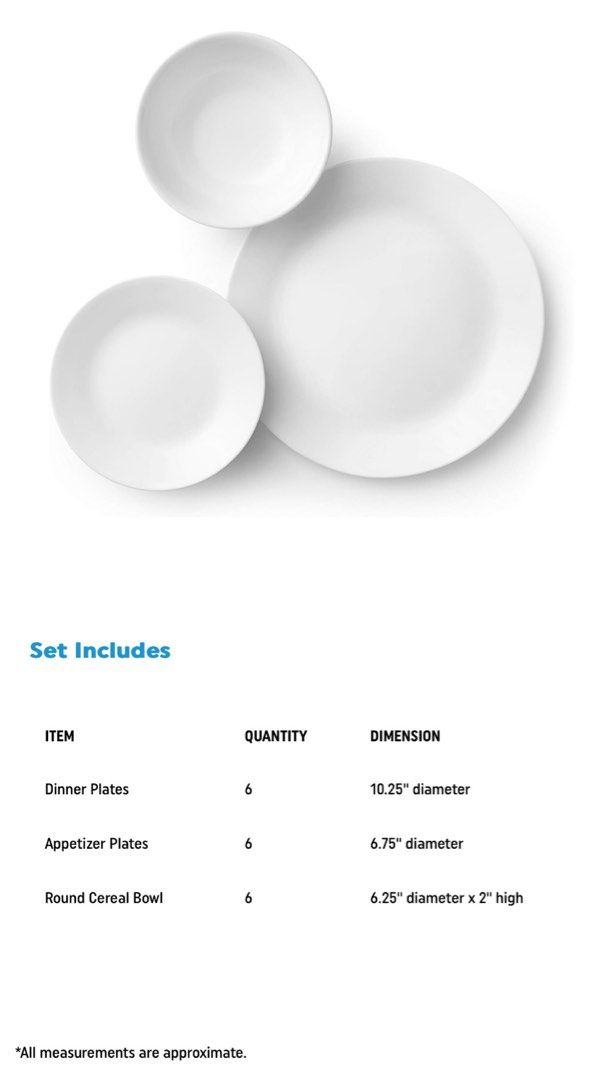Corelle 18 Piece Dinnerware Set (Category: Dinnerware & Cutlery) located in Bacoor. Submitted by nims1625 (Listing ID 1416541837, Image 3). Description: WINTER FROST (plain white) P6,500 / set CITY BLOCK P8,000 / set WITH 3 YEARS WARRANTY (OVERSEAS) JAN 2026-2029.