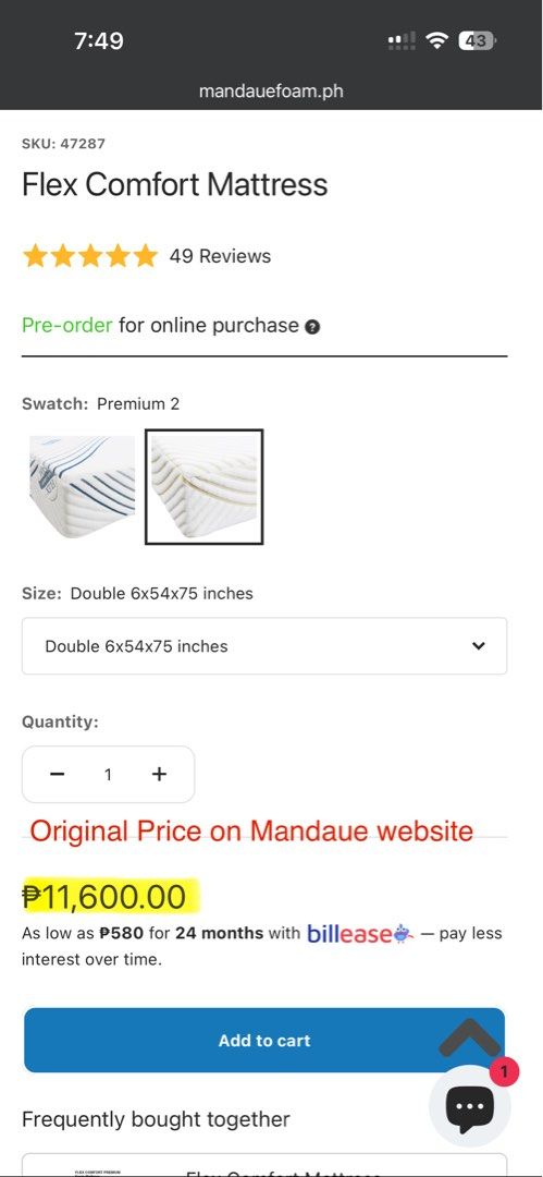 Mandaue Flex Foam Mattress (Double) with 6 Fitted Sheets (Category: Bed Frames & Mattresses) located in Pasay City. Submitted by tealaquila (Listing ID 1416479903, Image 2). Description: - Original Mandaue Flex Foam mattress - Size: Double - Comes with 6 colors of Mandaue fitted sheets - RFS: Changed to queen size The mattress is very comfortable. Original Mandaue flex foam - it did not sink or become deformed in 5 years. Original price ~PHP11k. 