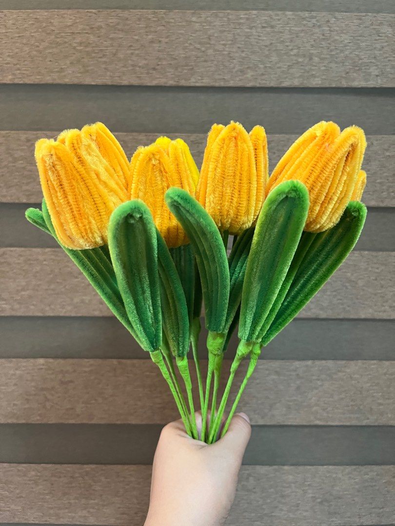 Fuzzy Wire Tulips (Category: Flowers & Bouquets) located in Malolos. Submitted by abzprelovedkidsshoes (Listing ID 1416484781, Image 3). Description: Premium Handmade Fuzzy Tulip Flowers - perfect for gifting, events, and reselling 🌷 Available Colors: Deep Yellow • Taro Purple • Deep Pink • Light Blue • Big Red • Watermelon Red • Rose Red 🌿 Sturdy floral stick stem 🍃 Double fuzzy wire leaves for a fuller, premium look ✋ Carefully handmade with