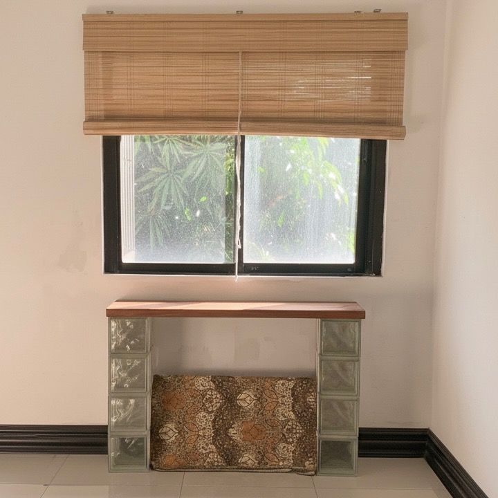 Glass blocks and wood entryway/ console/ table (Category: Tables & Sets) located in Quezon City. Submitted by nuevoviejo (Listing ID 1416494433, Image 1). Description: Tabletop length: 120” Table height: 80” Depth: 11” Set is modular & table top is detachable, can be shortened to your liking/ space ☺️ *pre-orders only atm.