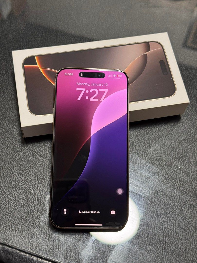 Iphone 16 Pro Max - 256gb (Category: iPhone 16 Series) located in Quezon City. Submitted by nellaaa19 (Listing ID 1416559903, Image 1). Description: Iphone 16 Pro Max 256 GB Desert titanium Warranty Expires 4/6/26 94% BH Ntc Approved/Openline No issue/repair history • Unit • Box same IMEI • Cord Rfs: Upgrade.