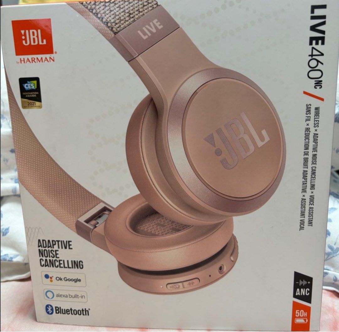 JBL Live 460NC Wireless Headphones (Category: Headphones & Headsets) located in Quezon City. Submitted by bertching (Listing ID 1416611155, Image 1). Description: - JBL Live 460NC Wireless Headphones - Rose Gold Color - Adaptive Noise Cancelling - Alexa Built-in - Bluetooth Connectivity - Up to 50 Hours Battery Life - Includes Original Box.