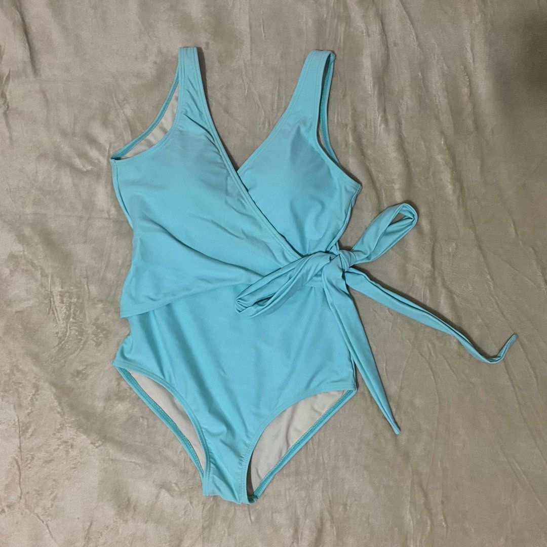 Light Blue One-Piece Wraparound Swimsuit (Category: Bikinis & Swimsuits) located in San Fernando. Submitted by snukila (Listing ID 1416556532, Image 1). Description: used twice only (with undies naman po) no refund payment before shipping.